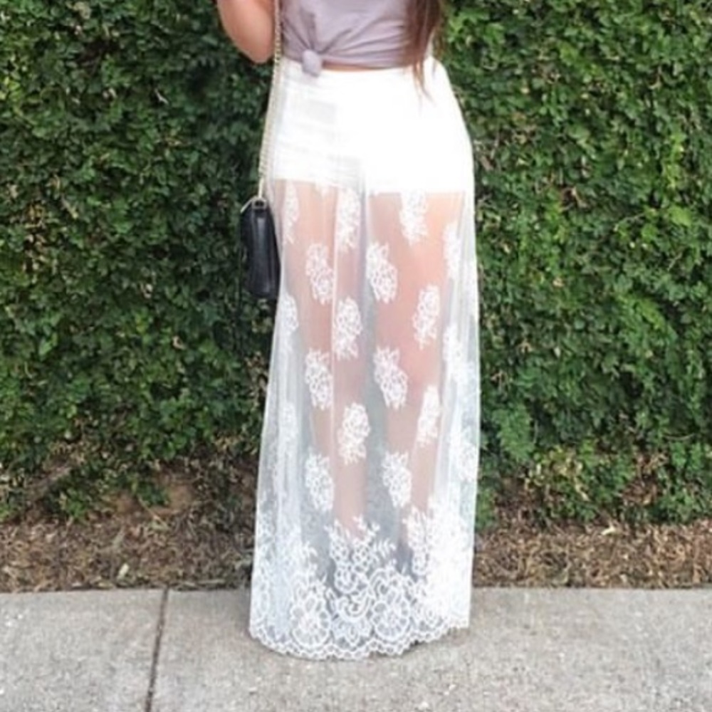 White Lace Maxi/Midi Skirt with shorts